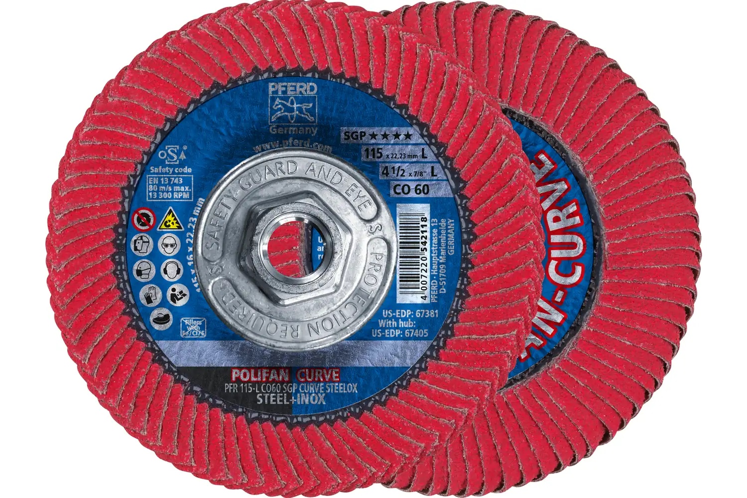 Picture of Pferd Flap Disc, 4-1/2"x 5/8-11,CO SGP Curve Steelox, 60 Grit, Large Radius, Ceramic oxide